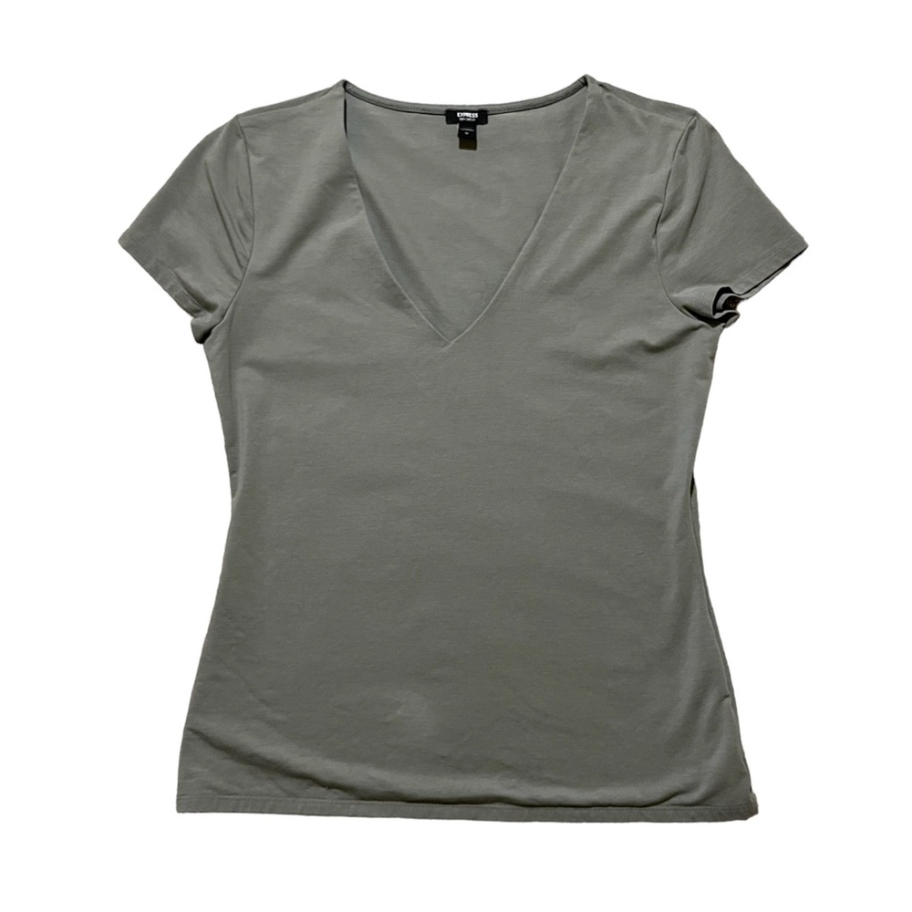 Express body contour dark sage green top